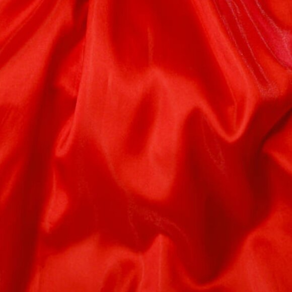 Red Satin Gown w/ Spaghetti Straps, Rhinestone Pockets, Mesh Side Panel - size 8 - Picture 7 of 8